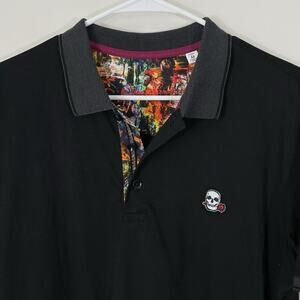 Robert Graham Skull Rose Polo Short Sleeve Shirt Mens Medium Classic Fit Black